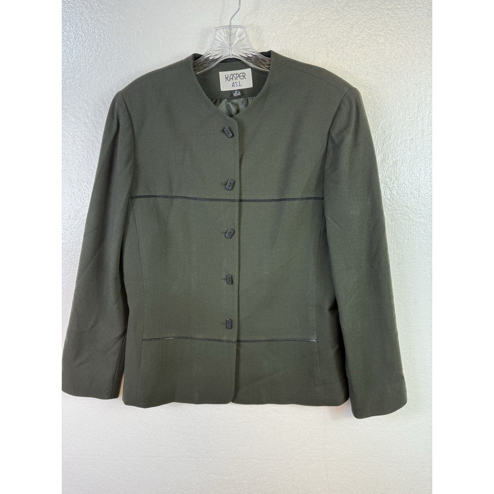 Kasper ASL Black Blazer Womens Sz 12 5 Button Wool Jacket Career Office Church - Picture 2 of 8